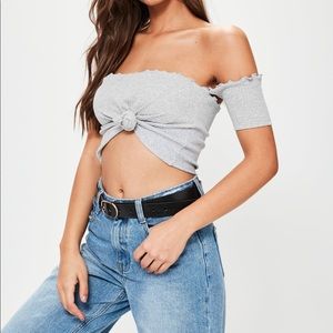 Missguided Off the Shoulder Knot Crop Top